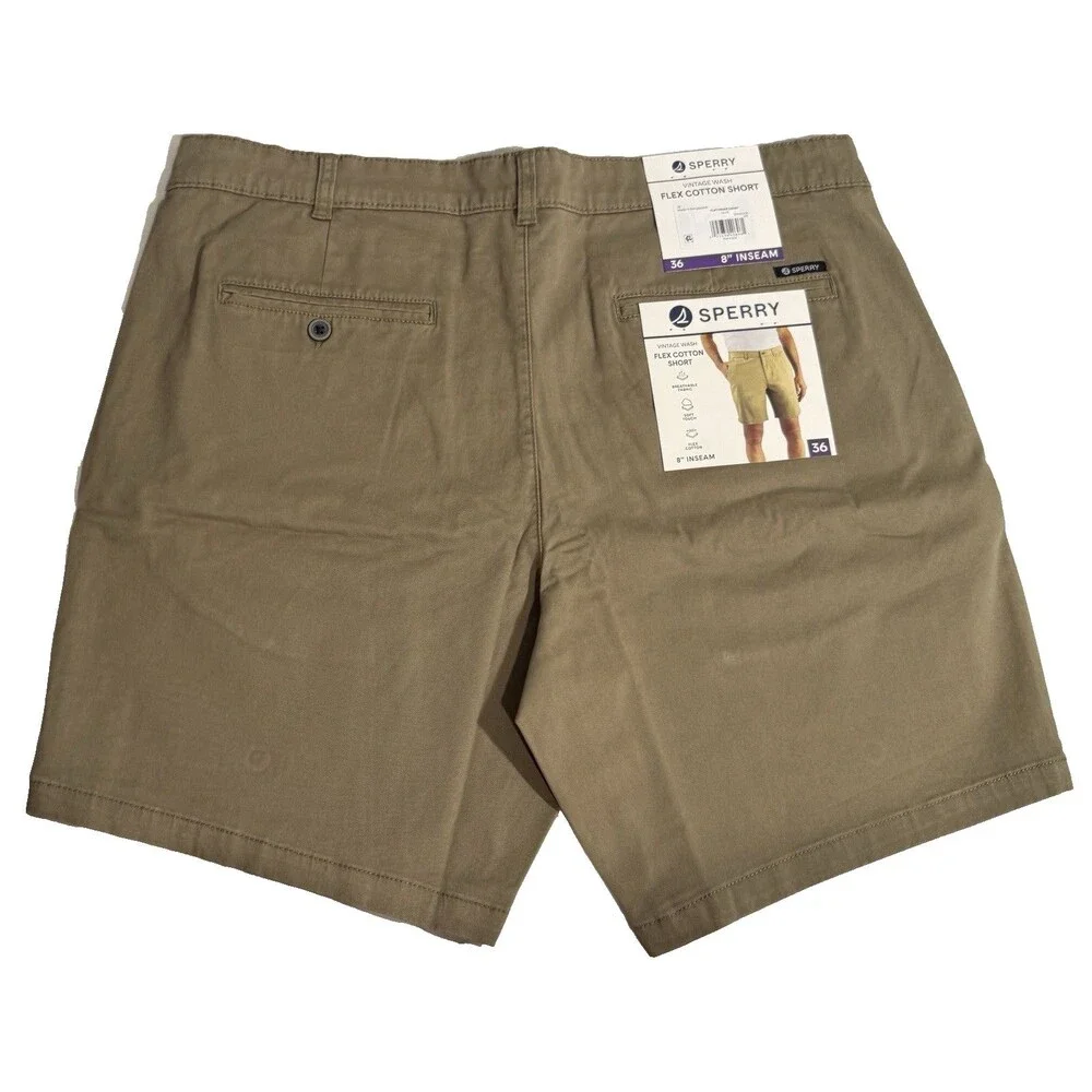 NEW NWT Sperry Khaki Cotton Flex Shorts Mens Size 36, 8